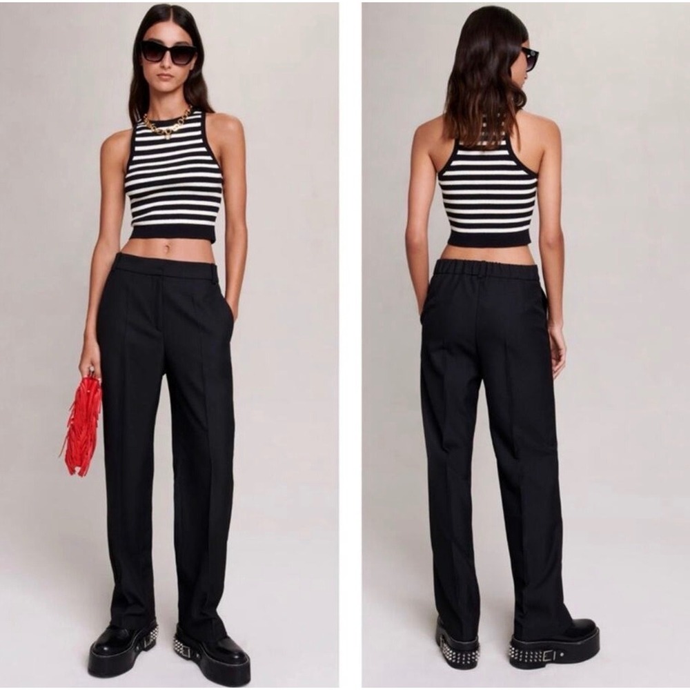 Maje Pinalu Black Wide Leg Suit‎ Trousers Pants Noir 223PINALU Size 38 NEW